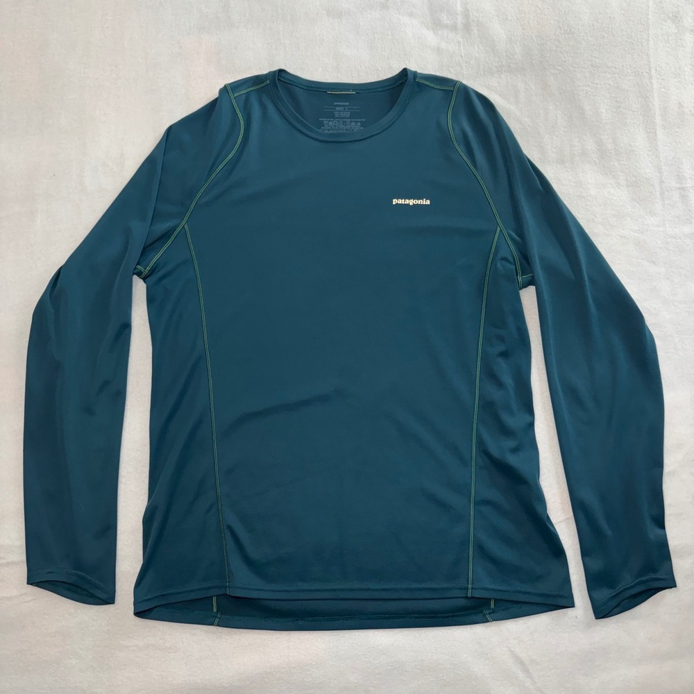 Patagonia Fore Runner Long Sleeve Shirt Mens L Teal Blue Performance Gorpcore